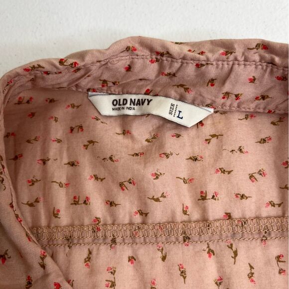 Old Navy Ditsy Floral Tan Red Button Up Long Sleeve Cotton Shirt Women Large NWT - Picture 7 of 14